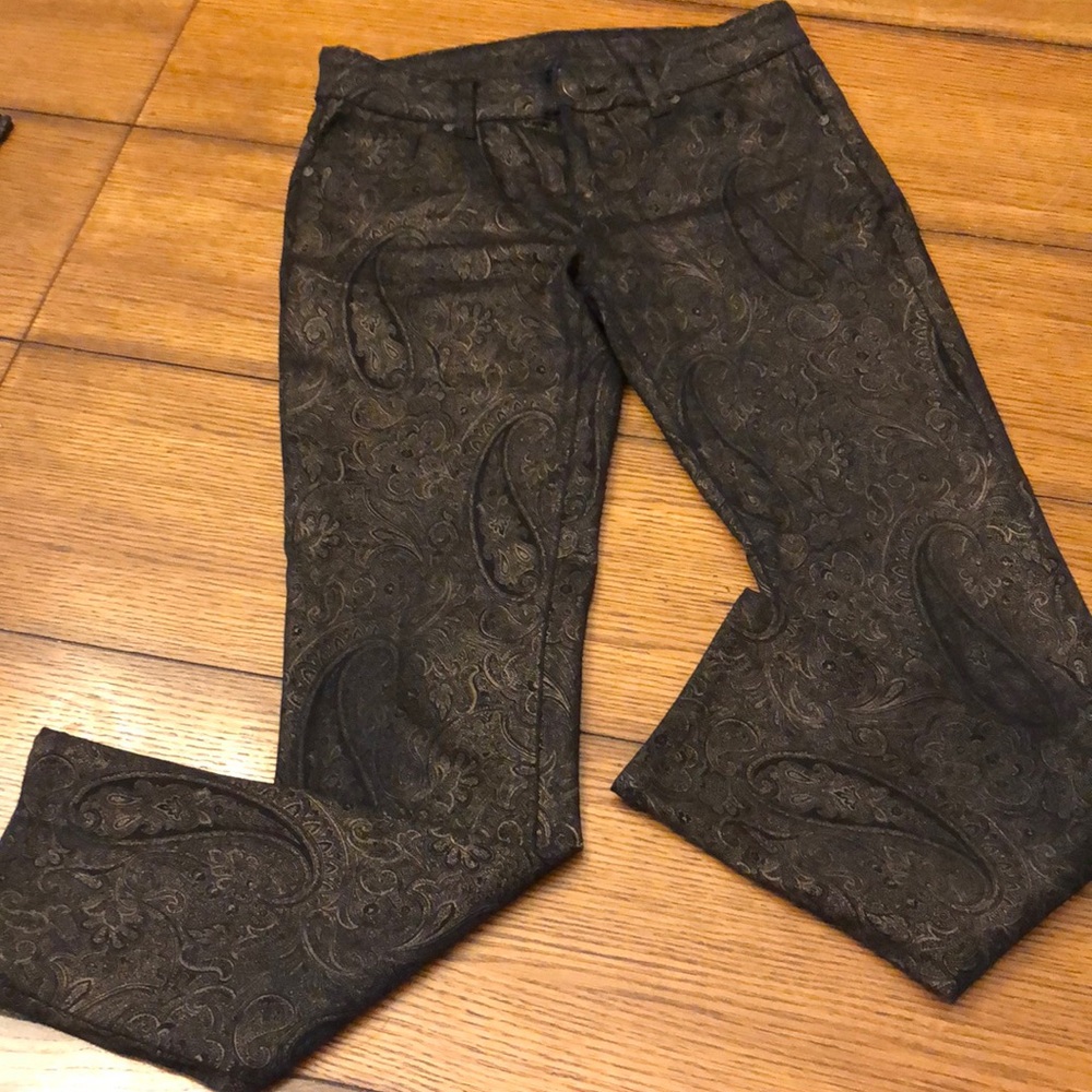 Cartise Gold Metallic Black Paisley Pants Sz 4 Dress Career Party Travel…